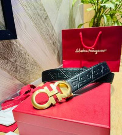 1:1 Ferragamo  Black Leather Belt  with Gold  Logo buckle Horseshoe Buckle 3.5cm